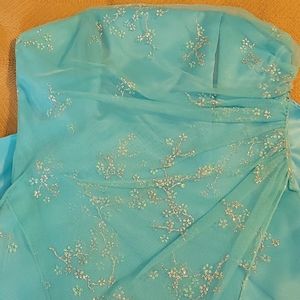 Sparkling blue strapless prom or bridesmaid dress